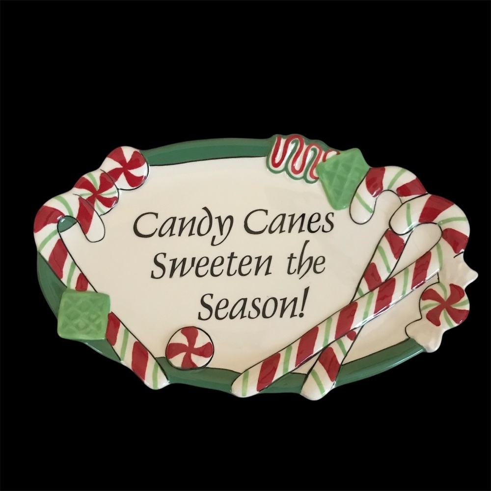 FITZ & FLOYD Peppermint Santa Sentiment Tray